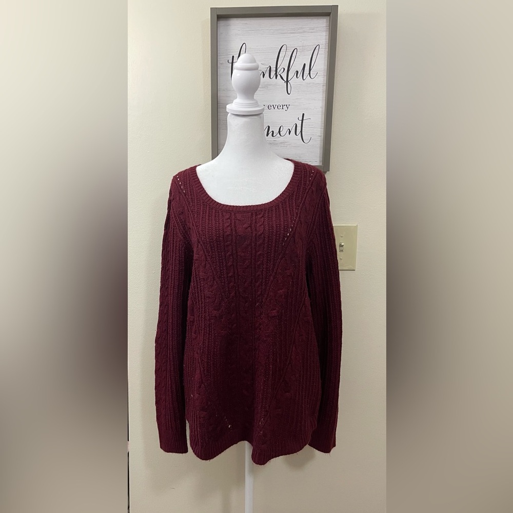 So Perfect Pullover Women Size XL Fitted Cable
Knit Sweater Long Sleeve Wine